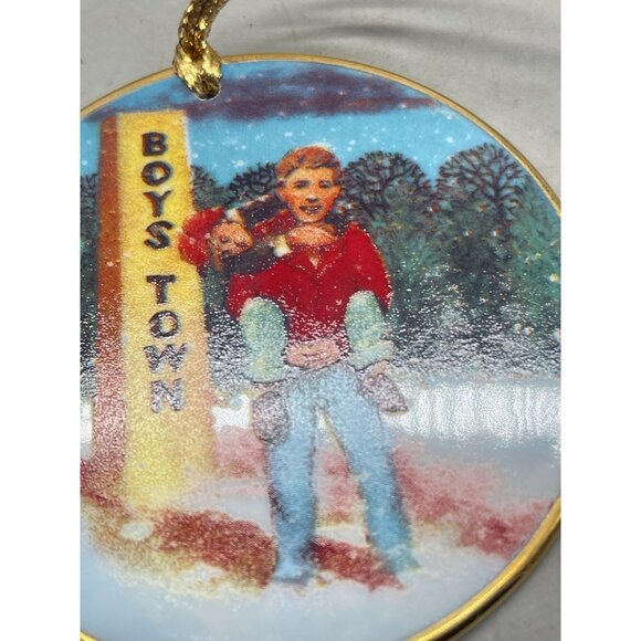 boys town Christmas tree ornament circle glass candle father Flanagan's READ - Picture 3 of 8